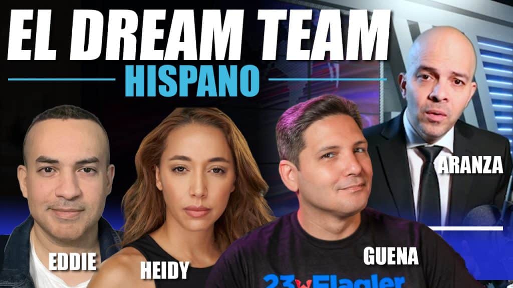 Heidy Torres, 23 y Flaguer, y Eddie Apolo junto a Daniel Aranzamendi. El Dream Team Hispano analizando el panorama político en Estados Unidos de cara a las elecciones presidenciales de 2024 entre Kamala Harris y Trump.
